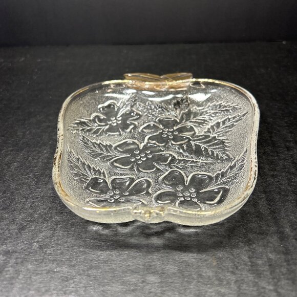 Vintage Depression Glass Candy Nut Trinket Dish Apple Shaped Embossed Flower - Picture 2 of 7